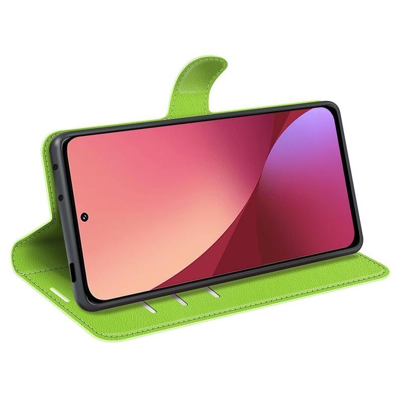 Litchi PU bőr pénztárca tok Xiaomi 12 Pro-hoz - zöld
