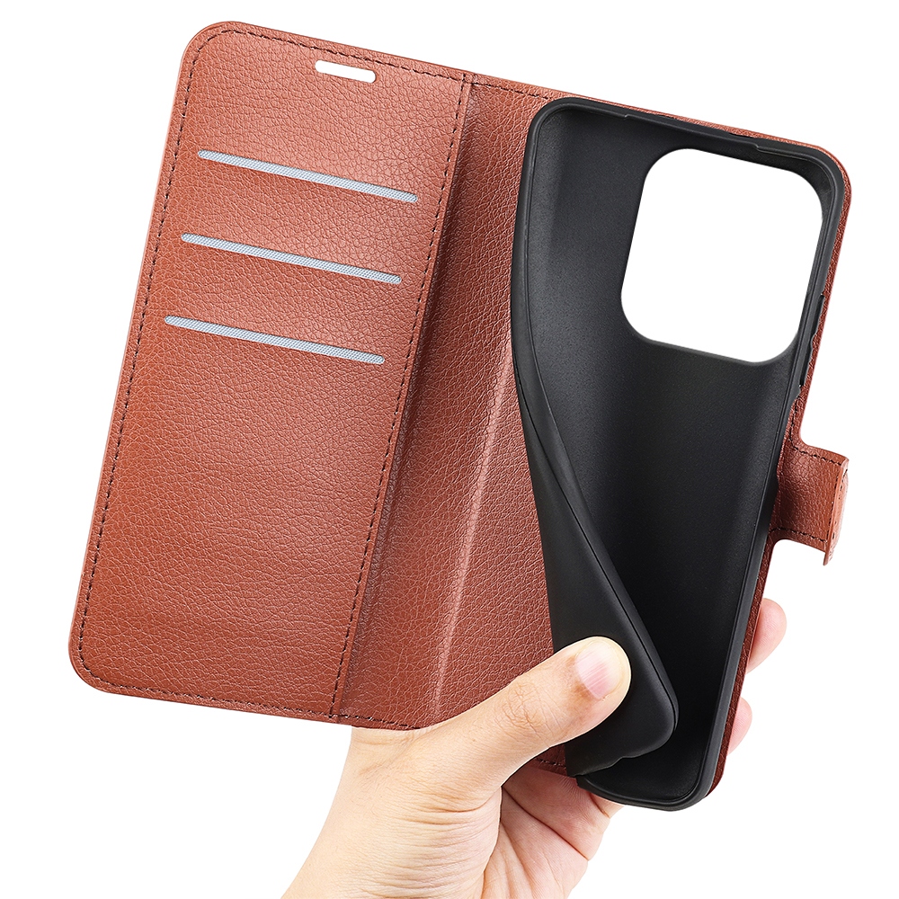 Litchi könyvtáska Honor 400 Smart 5G/4G/Honor X7d - barna színben