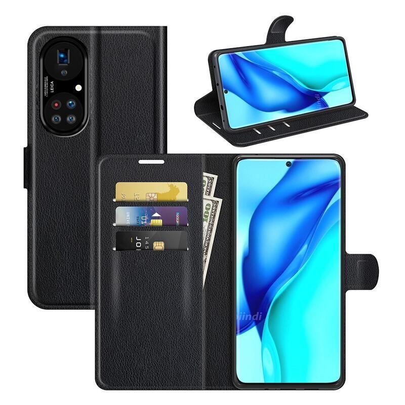 Litchi könyv tok Huawei P50 Pro-hoz - fekete
