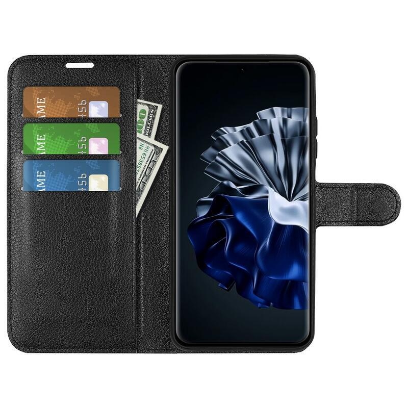 Litchi könyv tok Huawei P60 Pro-hoz - fekete