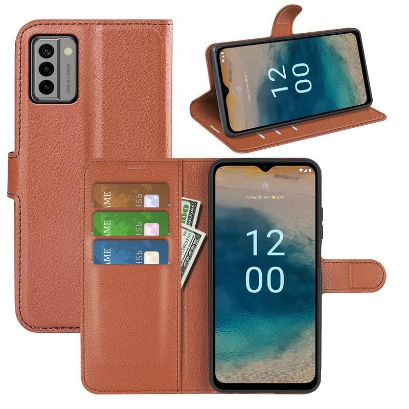 Litchi könyvtáska Nokia G22 készülékhez - barna