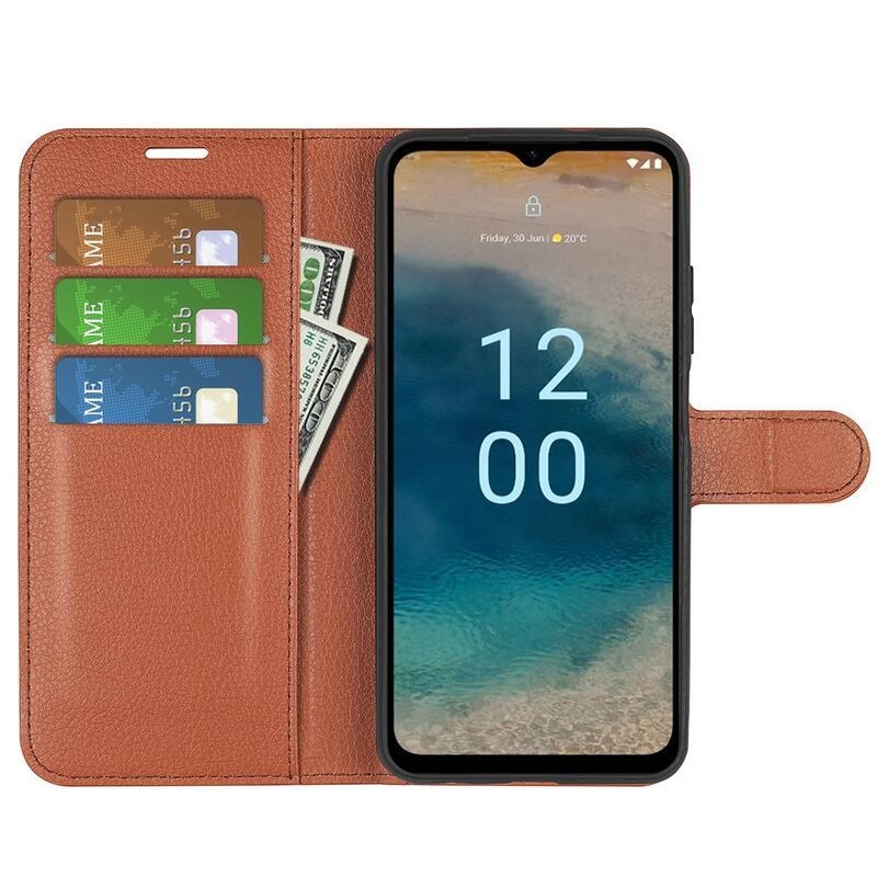 Litchi könyvtáska Nokia G22 készülékhez - barna