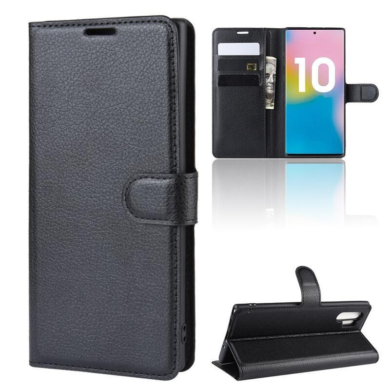 Litchi könyv tok Samsung Galaxy Note 10 Plus készülékhez - fekete