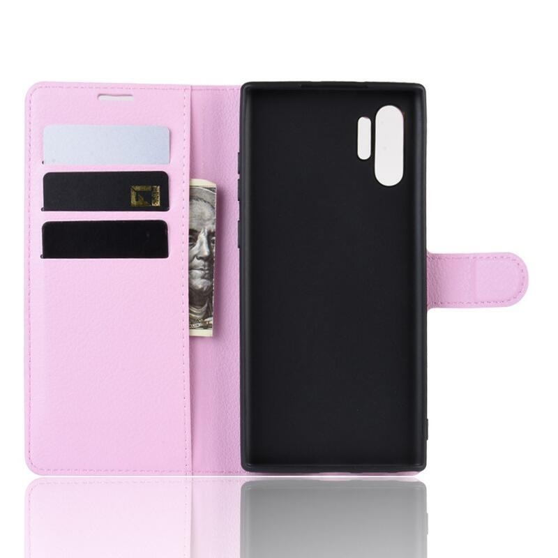 Litchi könyv tok Samsung Galaxy Note 10 Plus készülékhez - rózsaszín