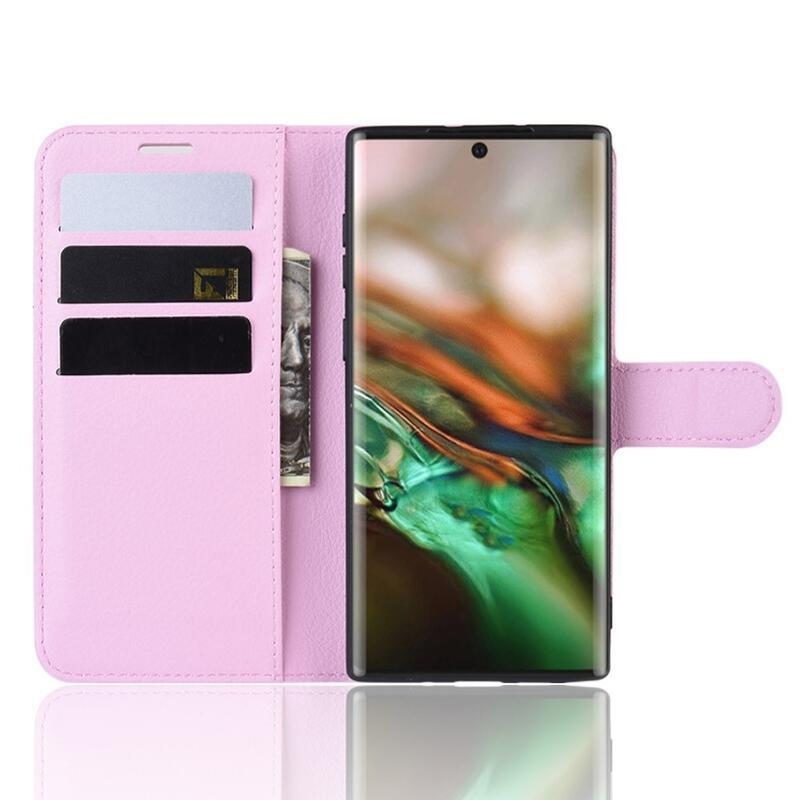 Litchi könyv tok Samsung Galaxy Note 10 készülékhez - rózsaszín