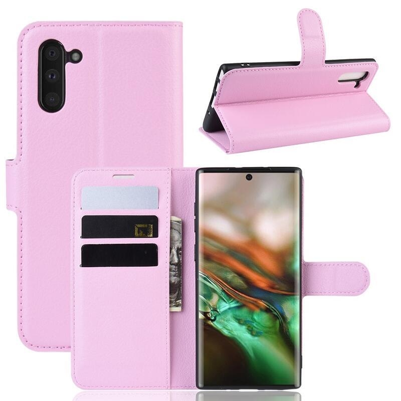 Litchi könyv tok Samsung Galaxy Note 10 készülékhez - rózsaszín