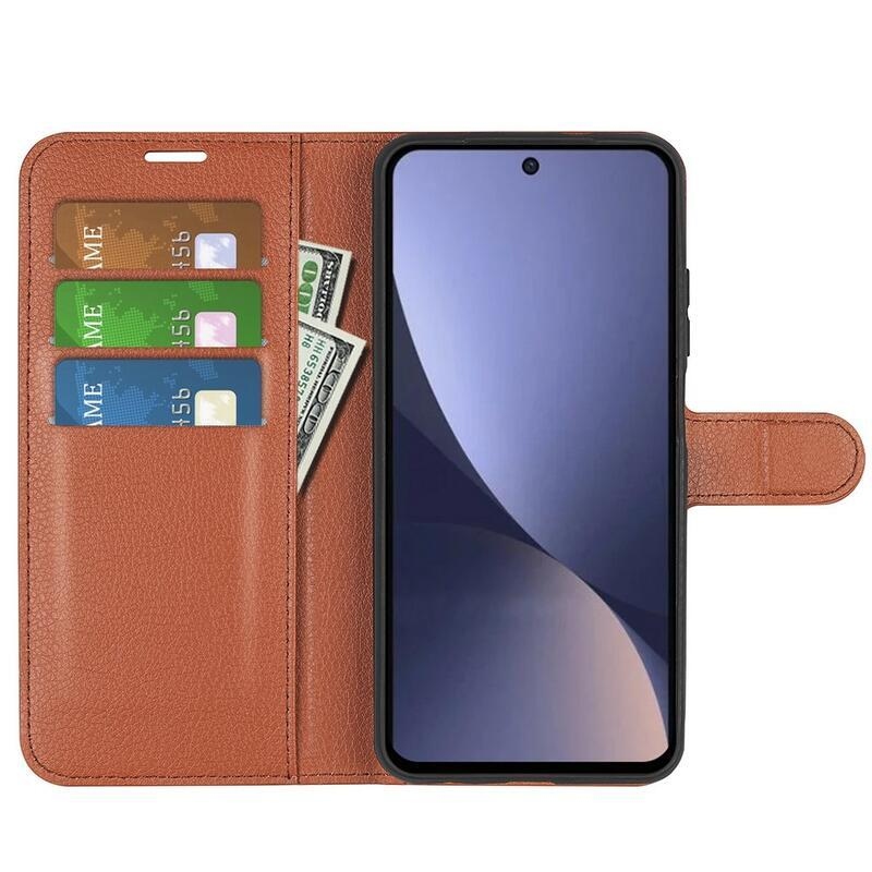 Litchi könyv tok Xiaomi 13 Pro-hoz - barna