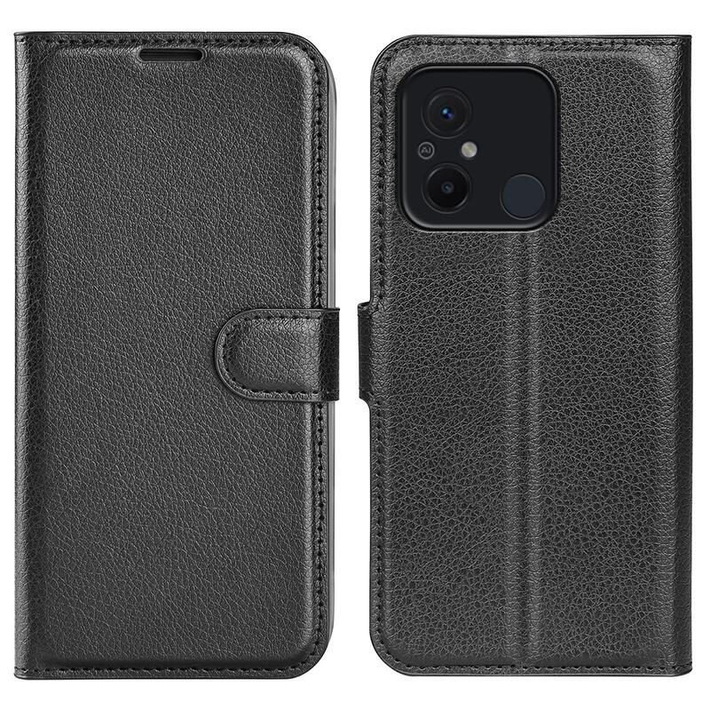 Litchi könyv tok Xiaomi Redmi 12C-hez - fekete
