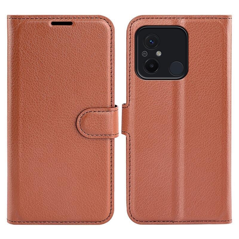 Litchi könyv tok Xiaomi Redmi 12C-hez - barna