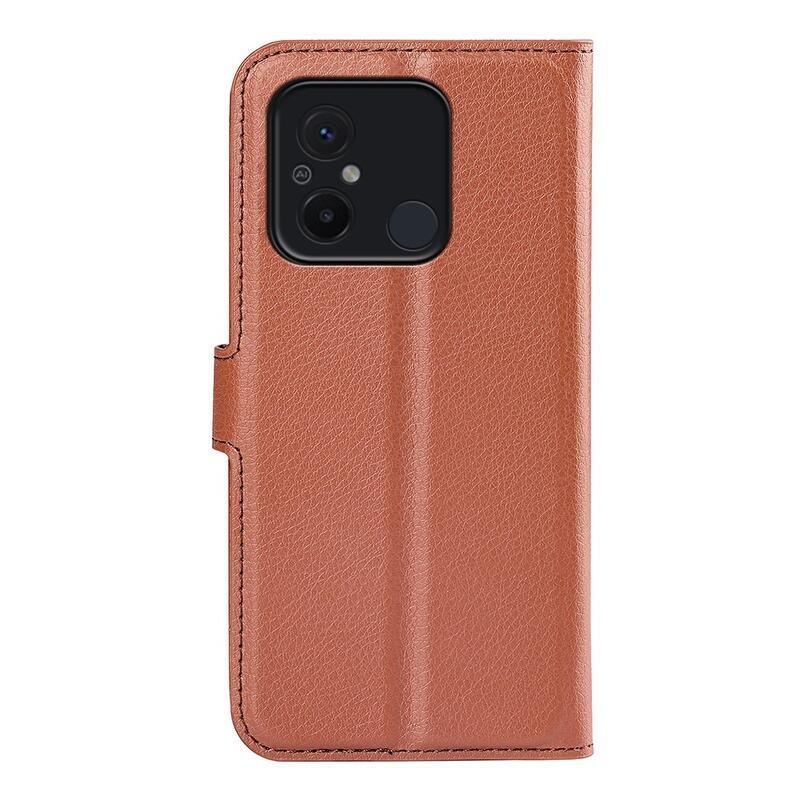 Litchi könyv tok Xiaomi Redmi 12C-hez - barna