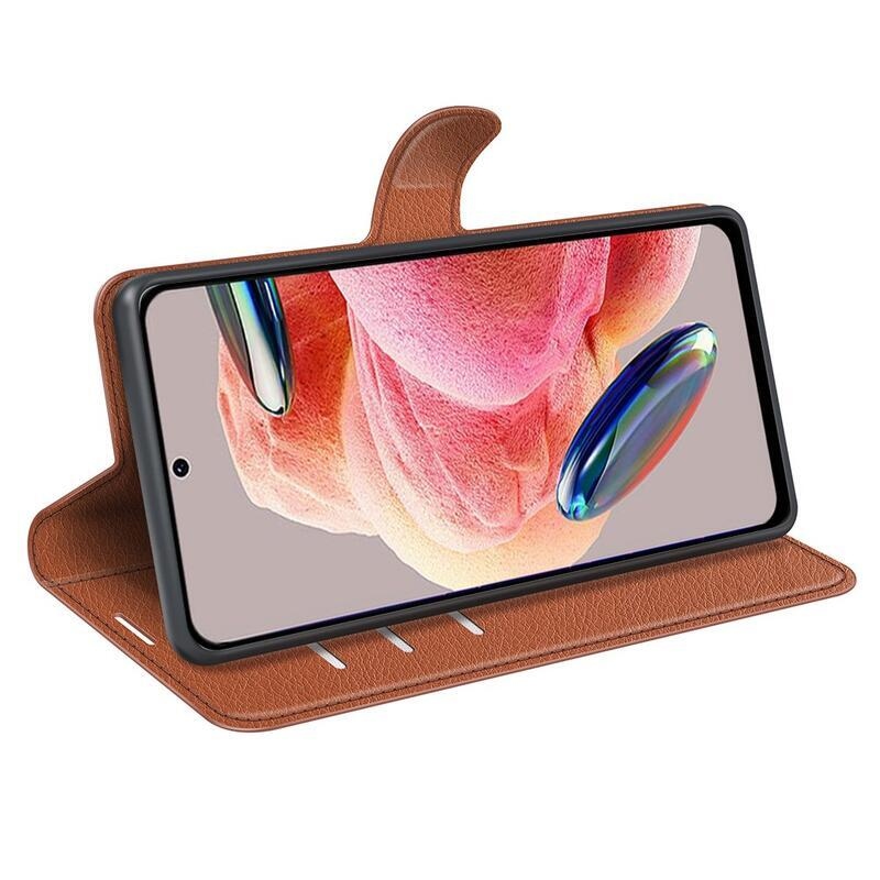 Litchi könyv tok Xiaomi Redmi Note 12 4G-hez - barna