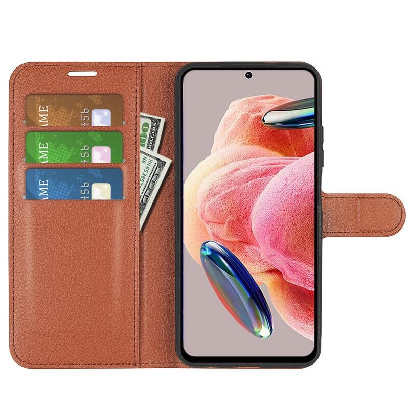 Litchi könyv tok Xiaomi Redmi Note 12 4G-hez - barna