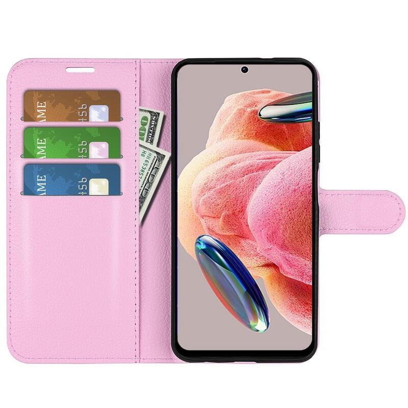 Litchi könyv tok Xiaomi Redmi Note 12 4G - rózsaszínű