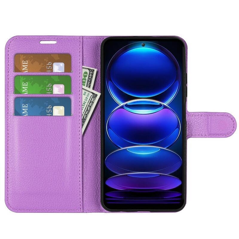 Litchi könyv tok a Xiaomi Redmi Note 12 5G/Poco X5 5G számára - lila