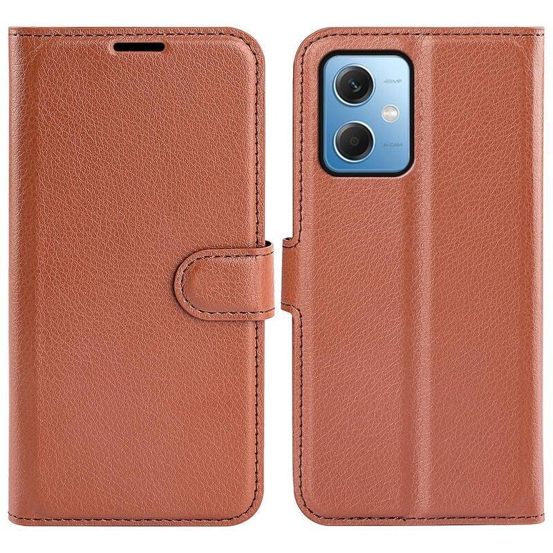 Litchi könyv tok a Xiaomi Redmi Note 12 5G/Poco X5 5G számára - barna