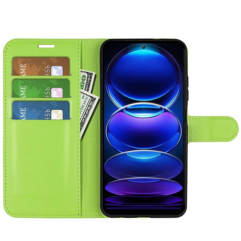Litchi könyv tok a Xiaomi Redmi Note 12 5G/Poco X5 5G számára - zöld
