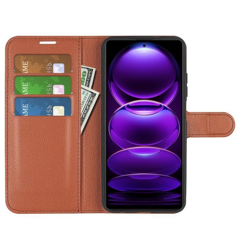 Litchi könyv tok Xiaomi Redmi Note 12 Pro+ 5G - barna színben