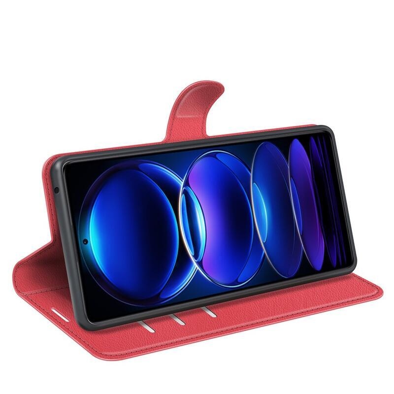 Litchi könyv tok Xiaomi Redmi Note 12 Pro 5G/Poco X5 Pro 5G - piros
