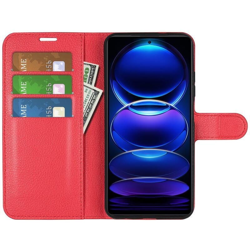 Litchi könyv tok Xiaomi Redmi Note 12 Pro 5G/Poco X5 Pro 5G - piros