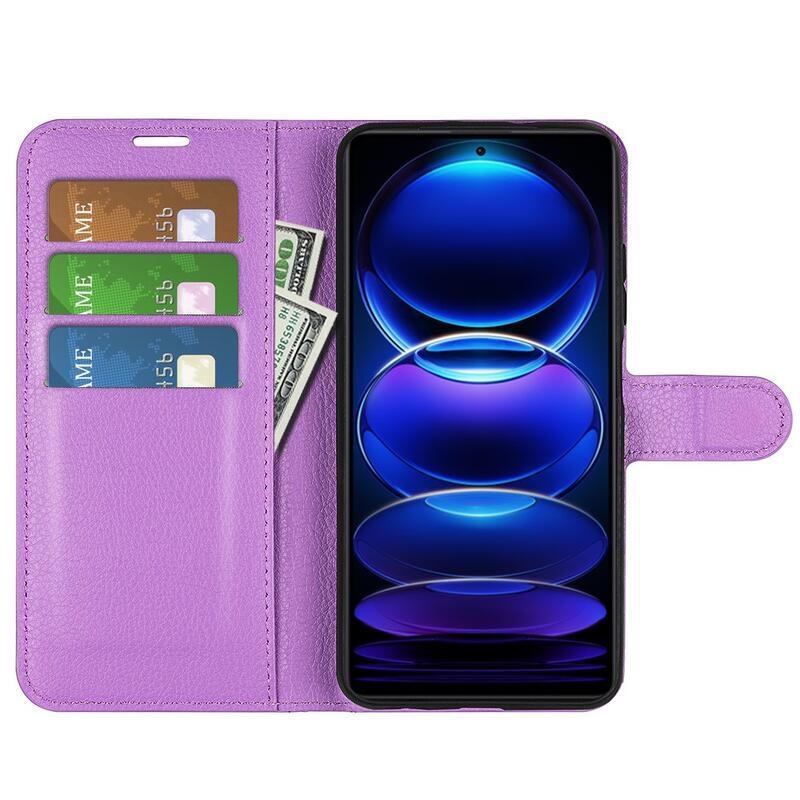Litchi könyv tok Xiaomi Redmi Note 12 Pro 5G/Poco X5 Pro 5G - lila