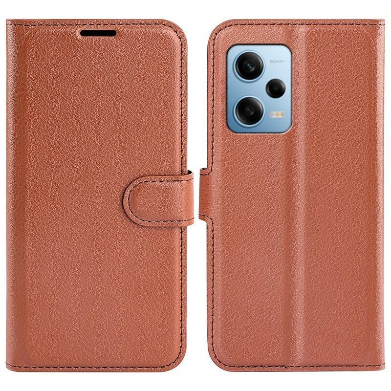 Litchi könyv tok Xiaomi Redmi Note 12 Pro 5G/Poco X5 Pro 5G - barna színben
