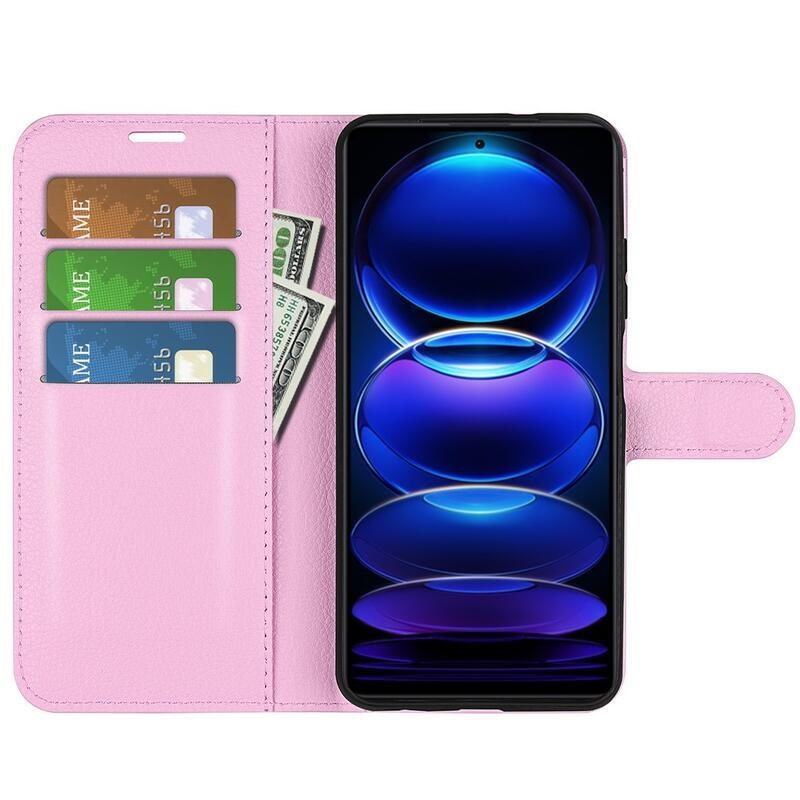 Litchi könyv tok Xiaomi Redmi Note 12 Pro 5G/Poco X5 Pro 5G - rózsaszínű
