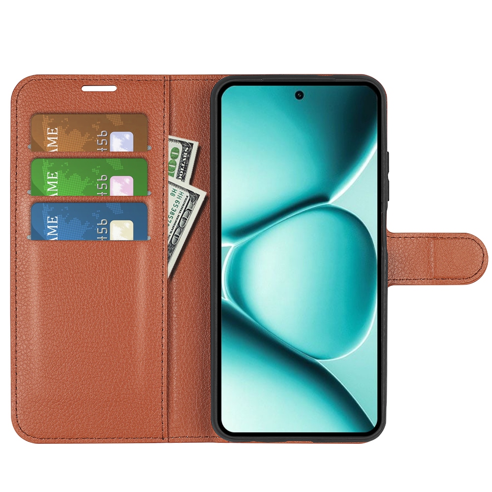 Litchi könyv tok Xiaomi Redmi Note 15 Pro+ 5G - barna színben