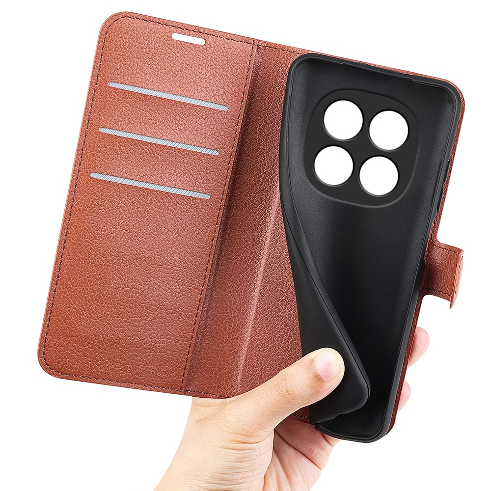 Litchi könyv tok Xiaomi Redmi Note 15 Pro+ 5G - barna színben