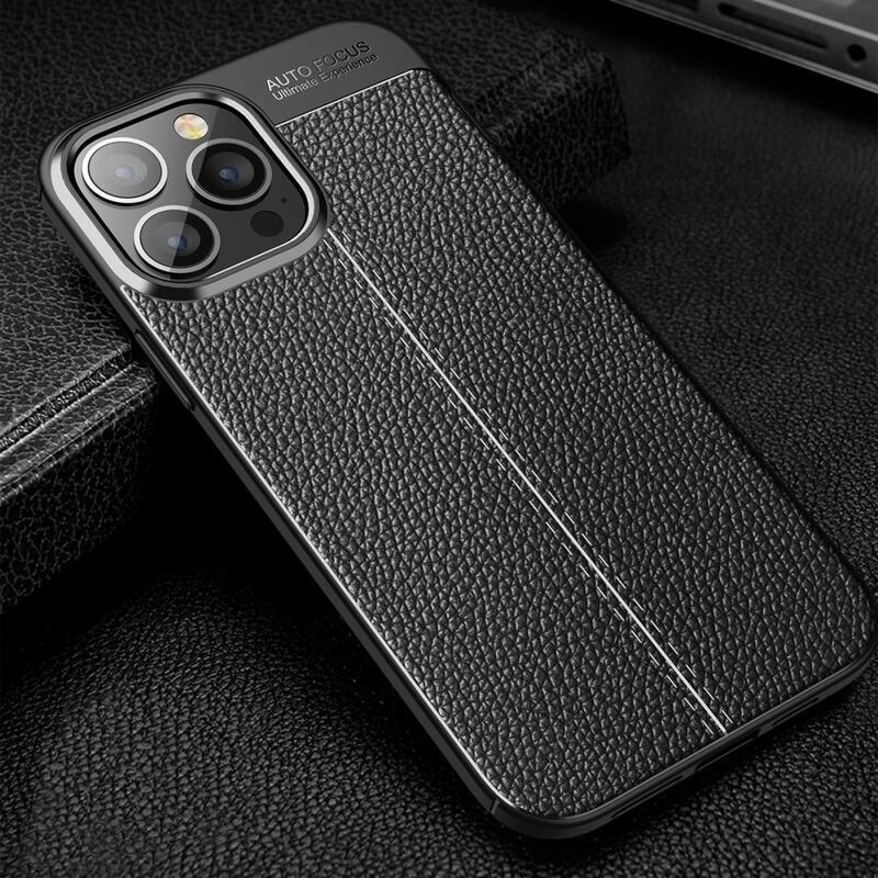 Litchi tartós zselés tok iPhone 13 Pro Max készülékhez - fekete
