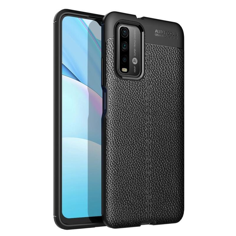 Litchi tartós zselés tok textúrával a Xiaomi Poco M3-hoz - fekete