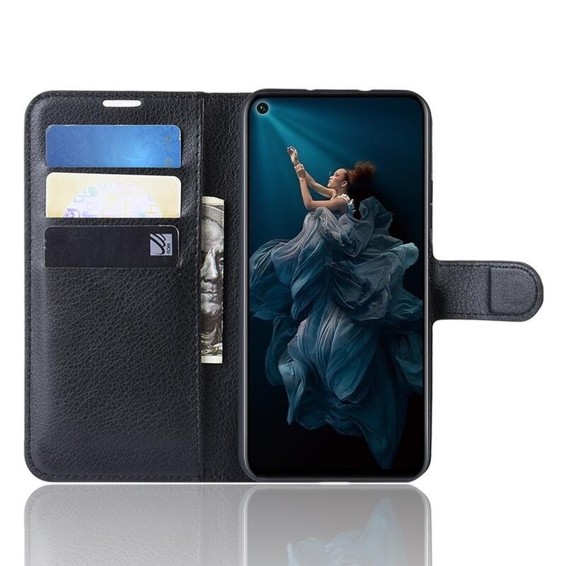 Litchi pénztárca tok a Honor 20/Huawei Nova 5T számára - fekete