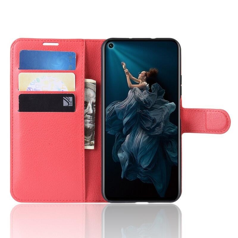 Litchi pénztárca tok a Honor 20/Huawei Nova 5T számára - piros