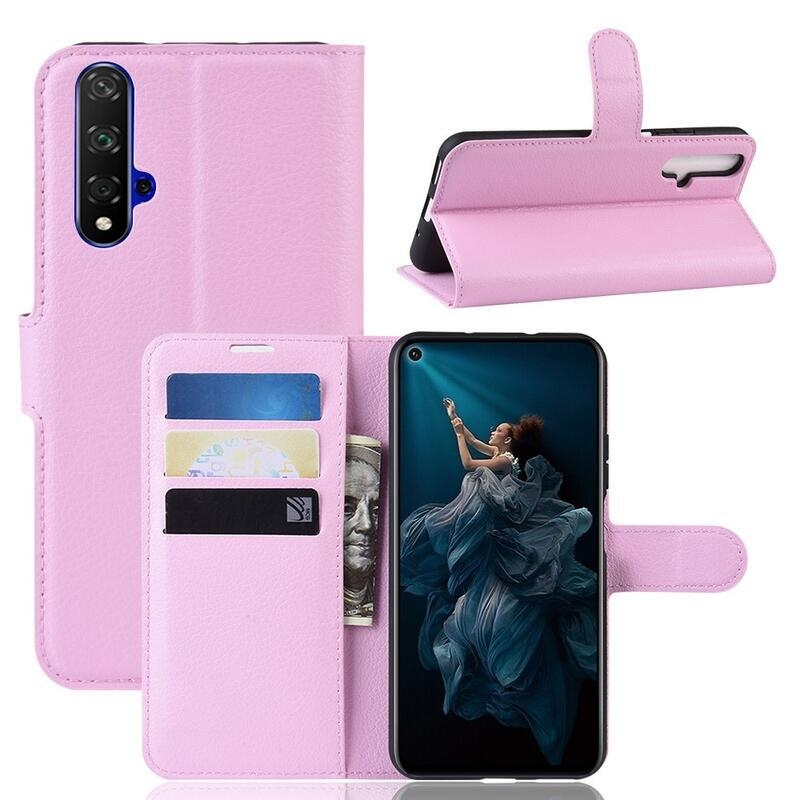 Litchi pénztárca tok a Honor 20/Huawei Nova 5T számára - rózsaszínű