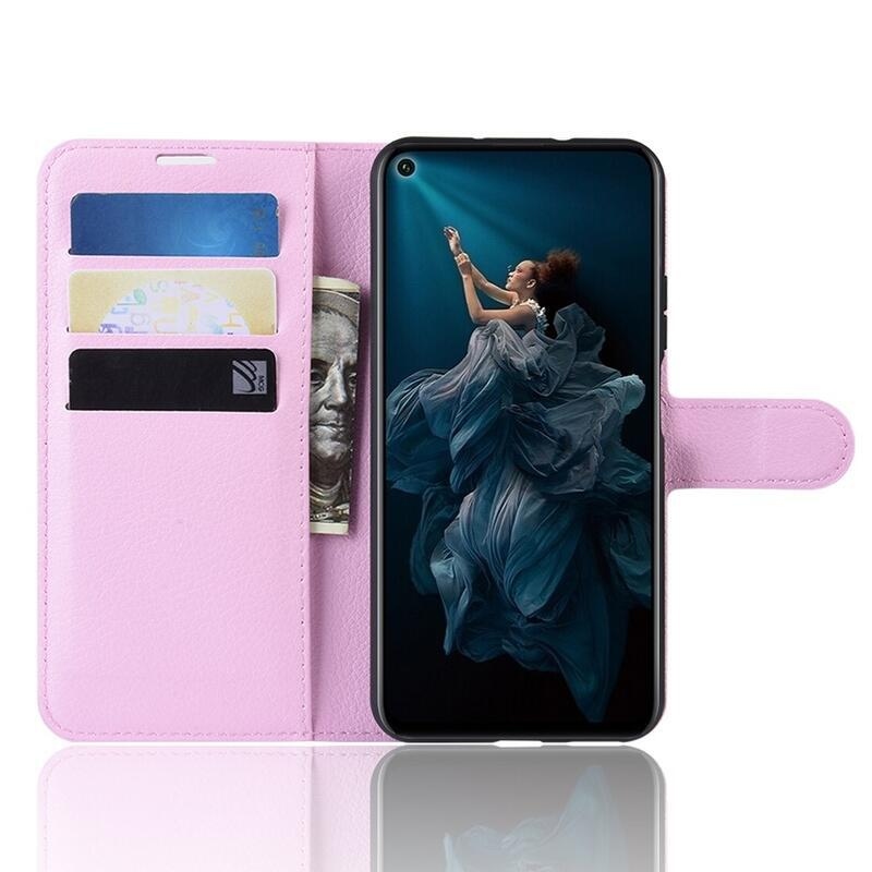 Litchi pénztárca tok a Honor 20/Huawei Nova 5T számára - rózsaszínű