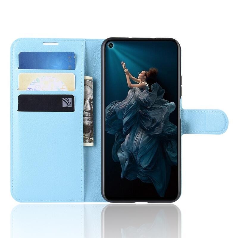 Litchi pénztárca tok a Honor 20/Huawei Nova 5T számára - világoskék színben