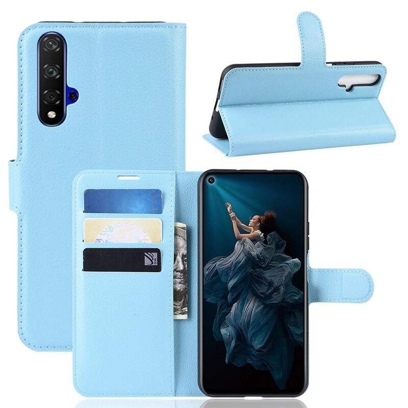 Litchi pénztárca tok a Honor 20/Huawei Nova 5T számára - világoskék színben