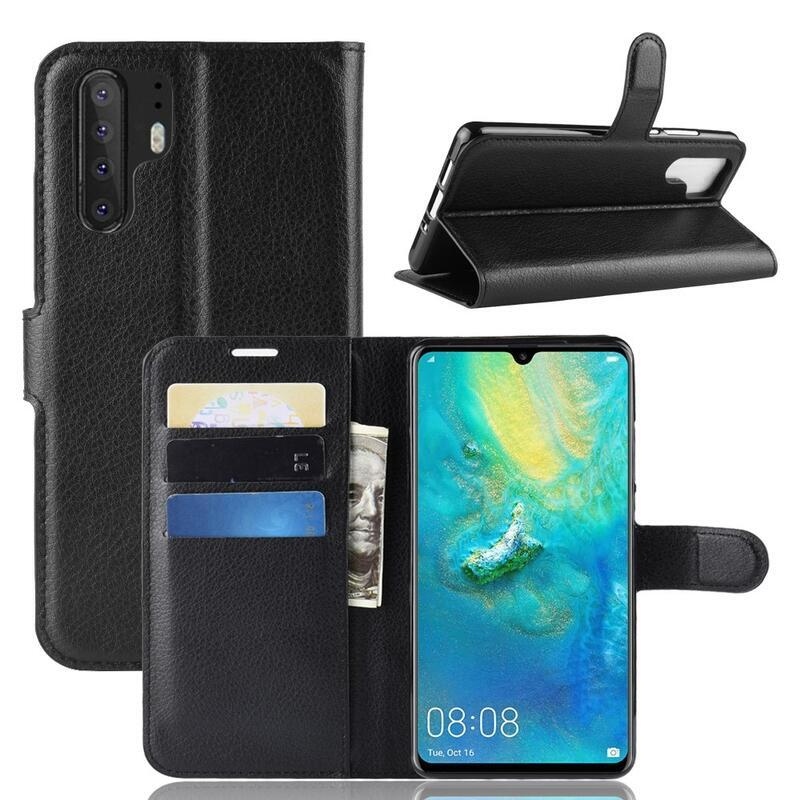 Litchi pénztárca tok Huawei P30 Pro-hoz - fekete
