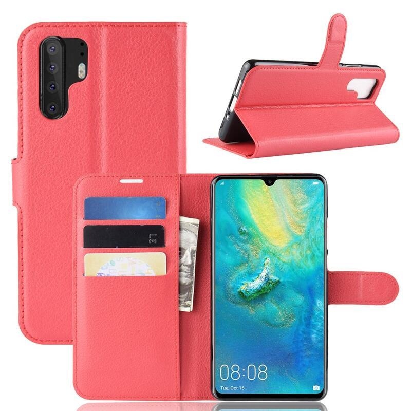 Litchi pénztárca tok Huawei P30 Pro-hoz - piros