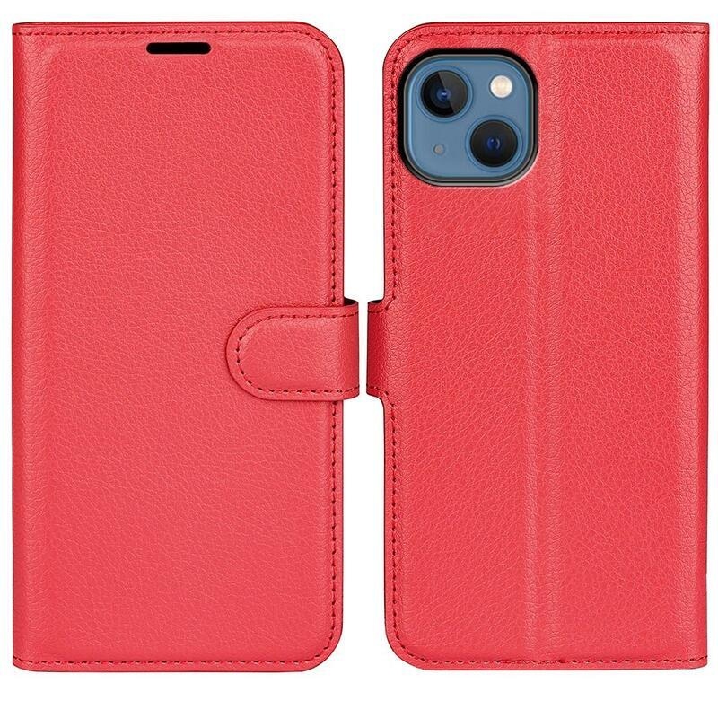 Litchi pénztárca tok iPhone 14 Plus készülékhez - piros