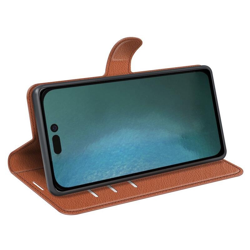 Litchi pénztárca tok iPhone 14 Plus készülékhez - barna