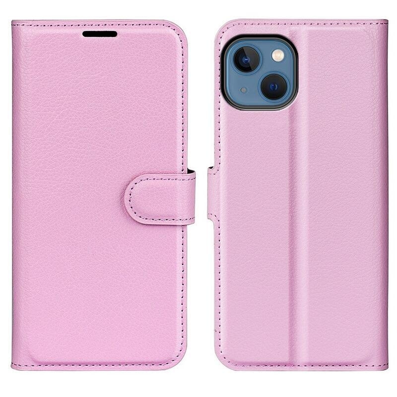 Litchi pénztárca tok iPhone 14 Plus készülékhez - rózsaszín