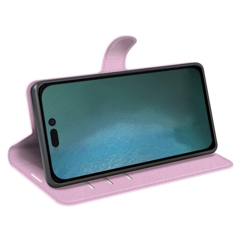 Litchi pénztárca tok iPhone 14 Plus készülékhez - rózsaszín