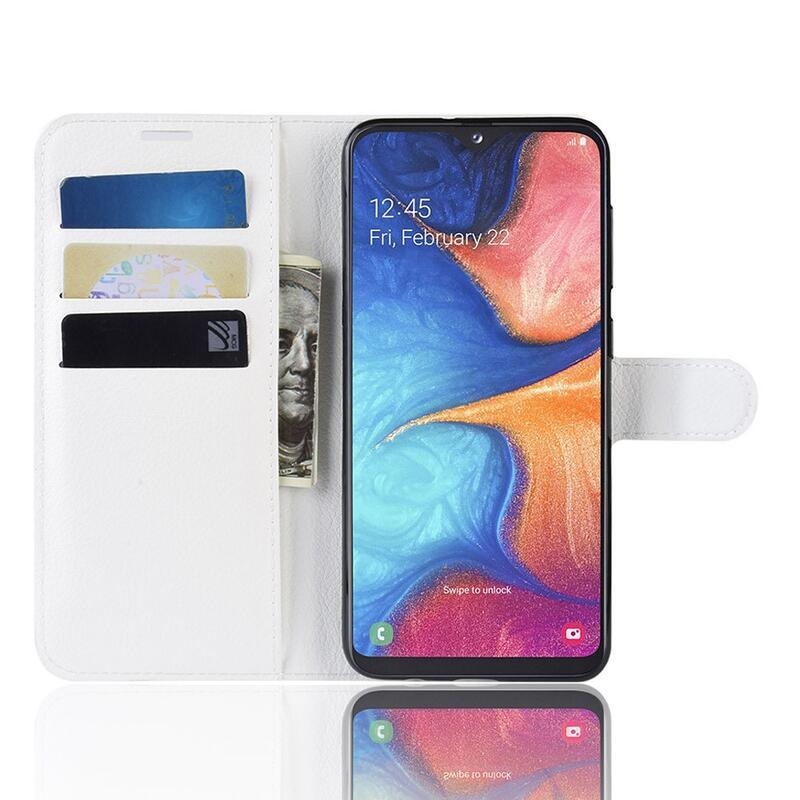Litchi pénztárca tok Samsung Galaxy A20e készülékhez - fehér