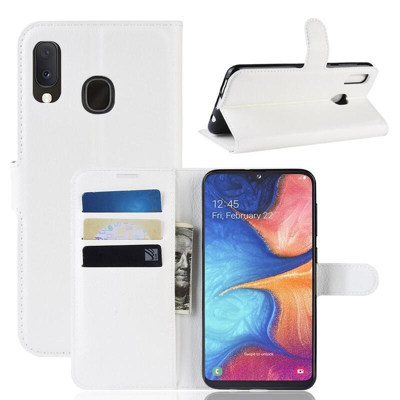 Litchi pénztárca tok Samsung Galaxy A20e készülékhez - fehér