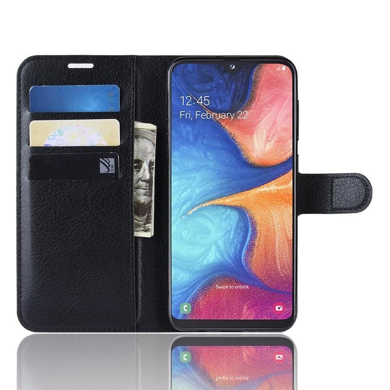 Litchi pénztárca tok Samsung Galaxy A20e készülékhez - fekete