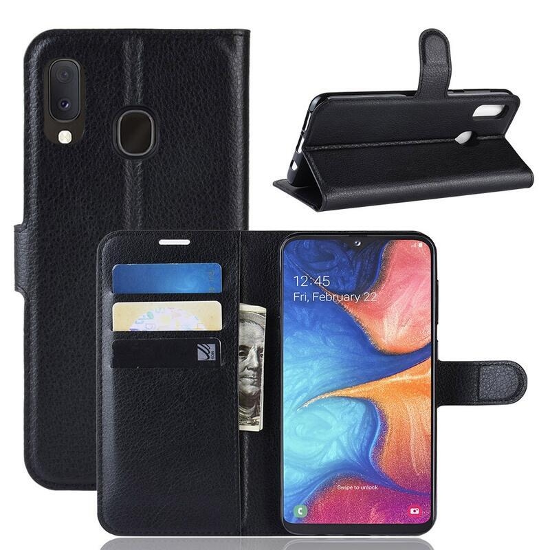 Litchi pénztárca tok Samsung Galaxy A20e készülékhez - fekete