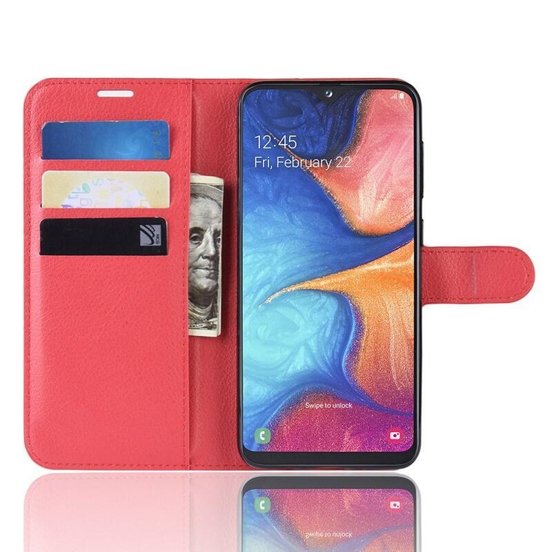 Litchi pénztárca tok Samsung Galaxy A20e készülékhez - piros