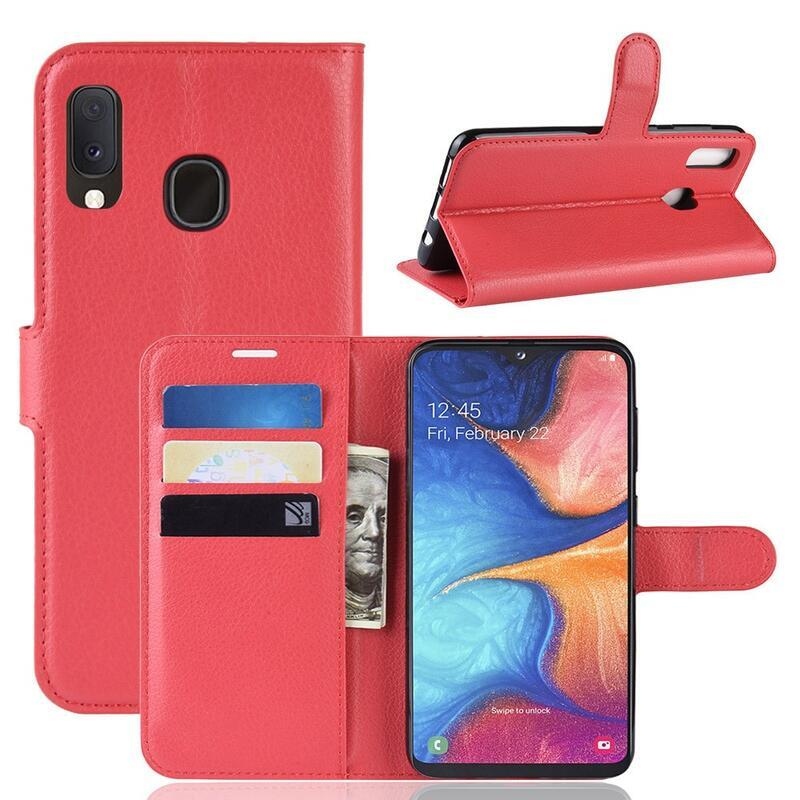 Litchi pénztárca tok Samsung Galaxy A20e készülékhez - piros