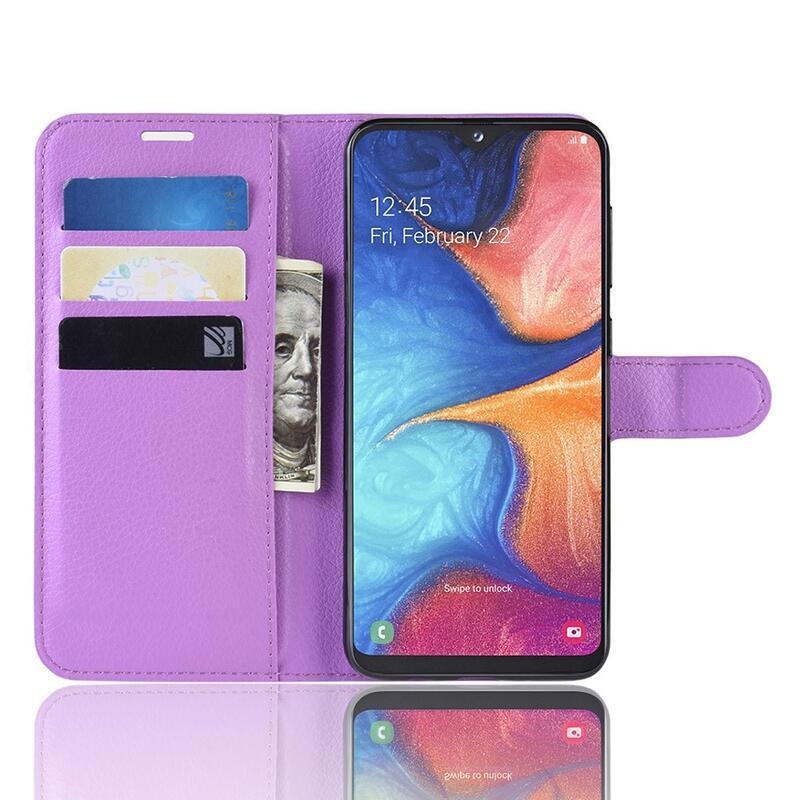 Litchi pénztárca tok Samsung Galaxy A20e készülékhez - lila