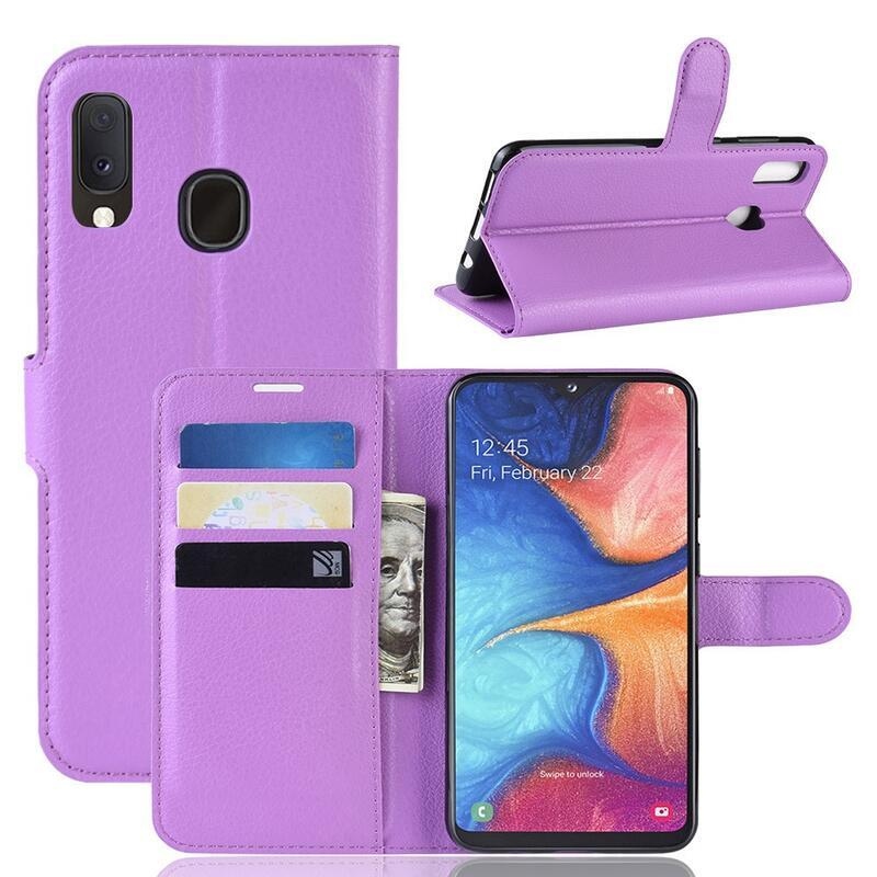 Litchi pénztárca tok Samsung Galaxy A20e készülékhez - lila